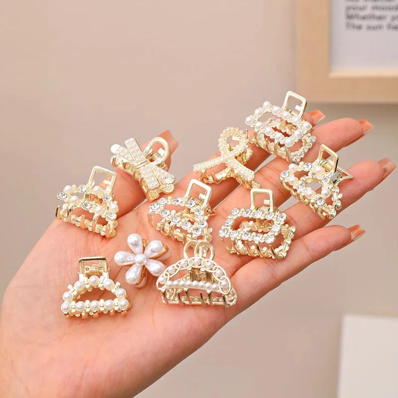 Mini Rhinestone Pearl Hair Claws For Women Sweet Geometric - Smarsty
