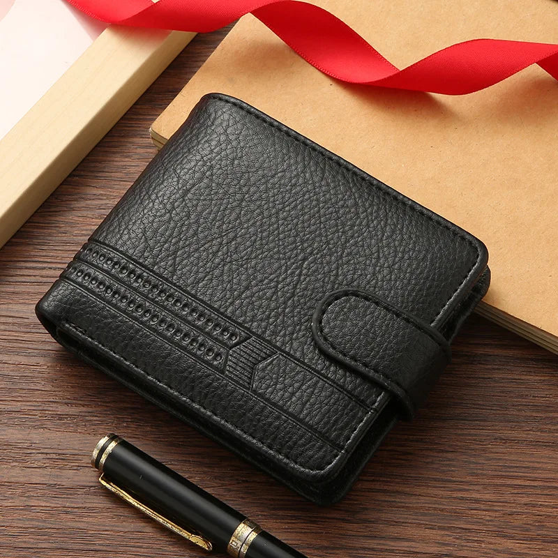 Men's Slim Bifold Wallets Leather Multiple Card Holder Purses with Driver License ID Windows Man Short Wallet with Coin Pouch - Smarsty