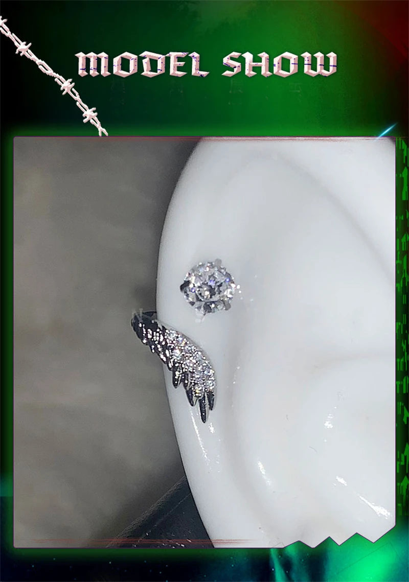 Stainless Steel Ear Cuff With Rhinestone Wing Sparkle - Smarsty