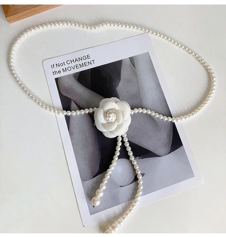 Pearl Waist Belt for Women Elegant Camellia Design - Smarsty