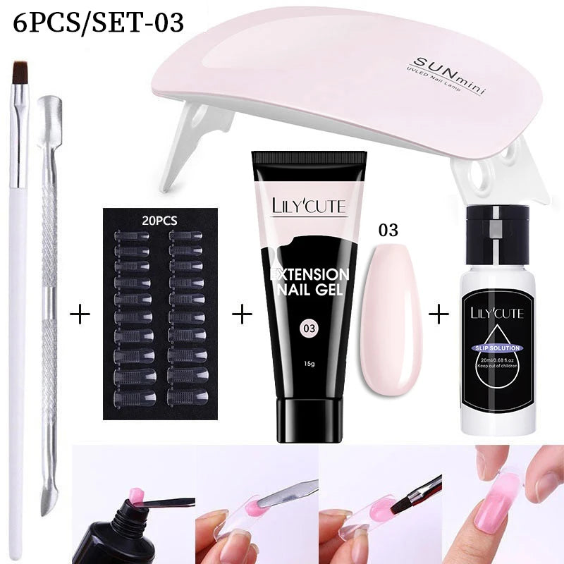 LILYCUTE Nail Gel Set with 6W LED Lamp for Quick Manicure - Smarsty