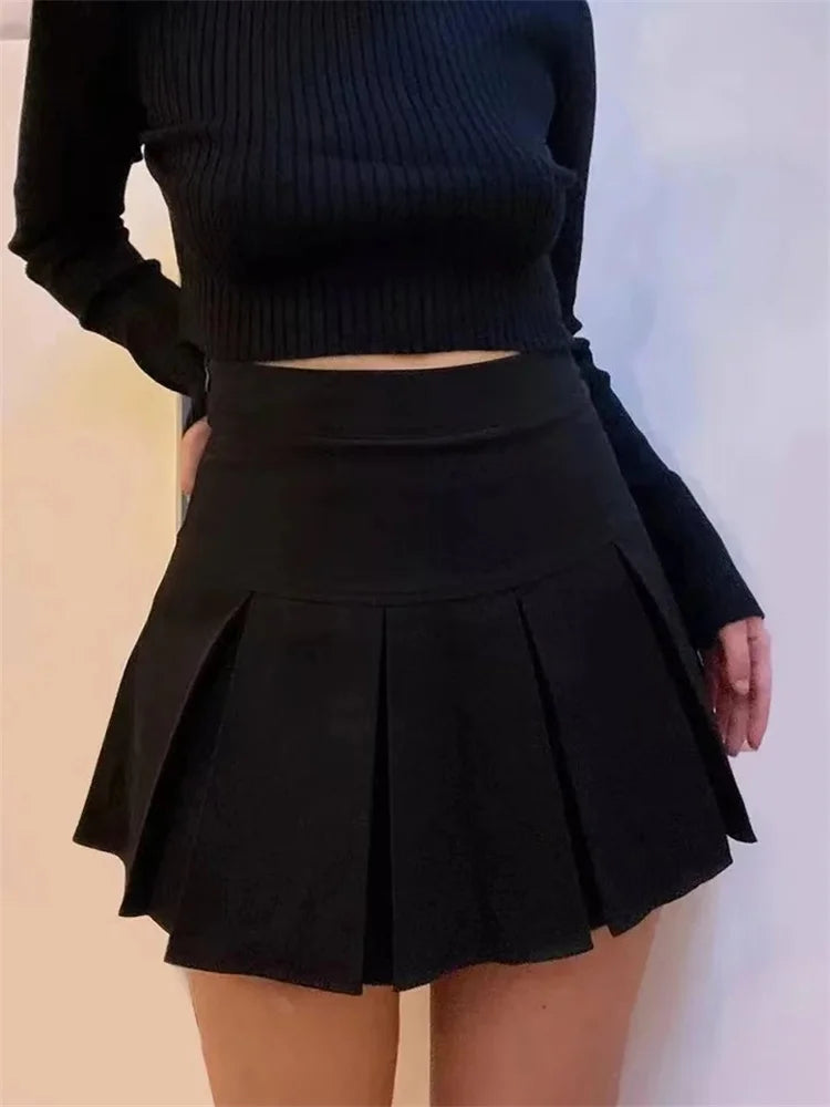 Vintage Gray Pleated Skirt Women Kawaii High Waist Mini Skirts Korean Fashion School Uniform Harajuku Streetwear Spring - Smarsty