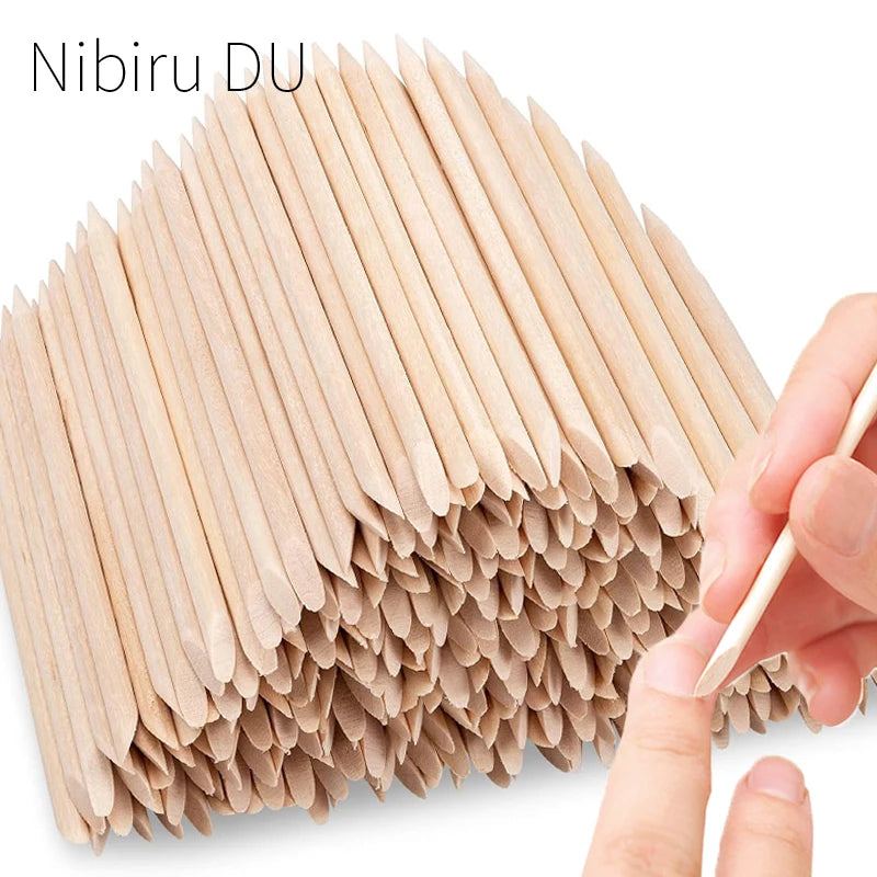 Double Sided Cuticle Pushers 100Pcs Wooden Nail Tools - Smarsty