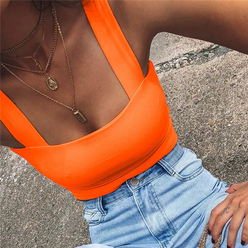 Square Neck Sleeveless Summer Crop Top White Women Black Casual Basic T Shirt Off Shoulder Cami Sexy Backless Tank Top - Smarsty