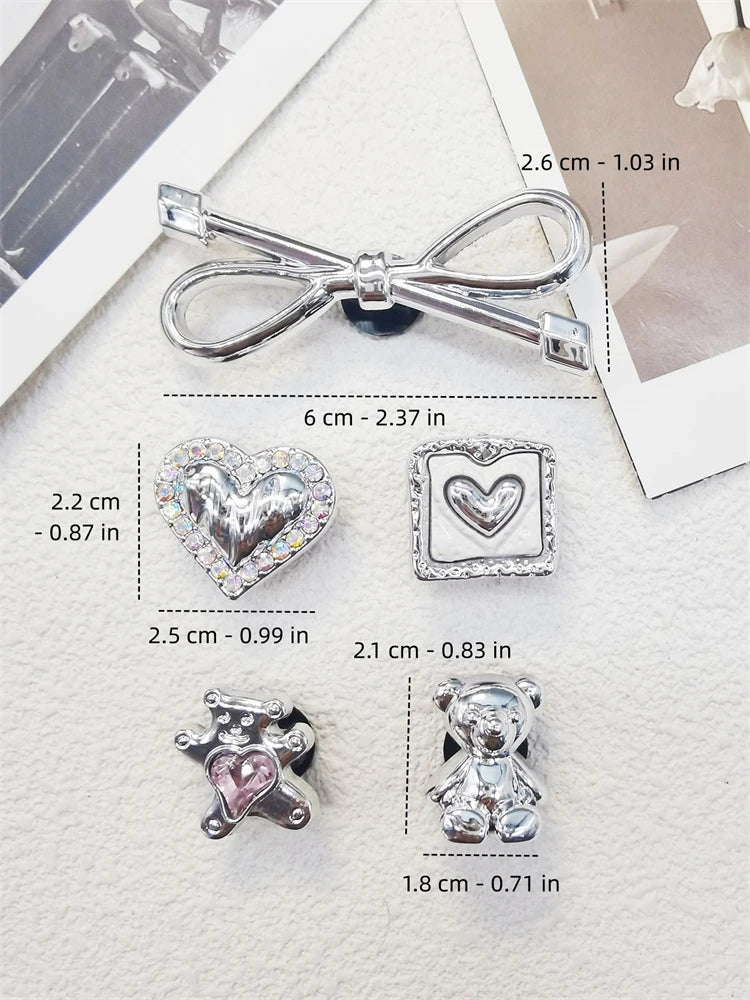 10PCS Shoe Charms ABS Bow Decorations For Sandals Luxury Rhinestone Bear Design Accessories 2024 Women Diy Bling Clog Ornaments