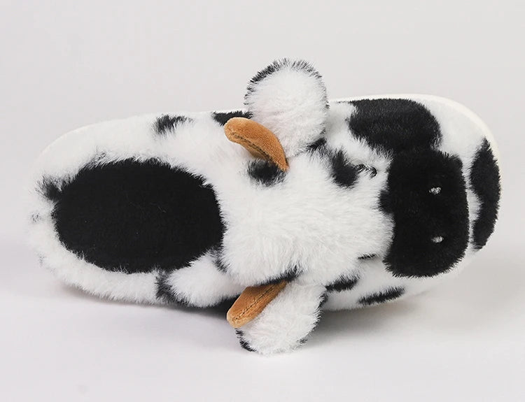 Casual Fluffy Slippers Women House Cute Cartoon Cow Designer Shoes Girl Flat Fashion Elegant Plush Winter Platform Footwear Home - Smarsty