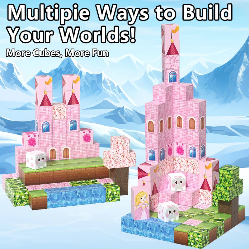Pink castle magnetic building block set, suitable for boys and girls over 3 years old DIY to improve hand skills and creativity by Smarsty