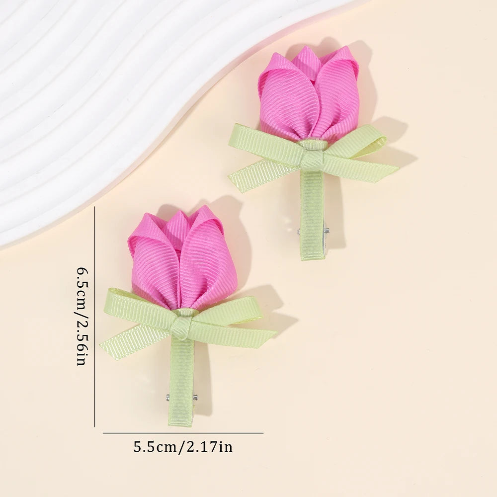Pink Tulip Floral Hair Clips for Girls - Smarsty