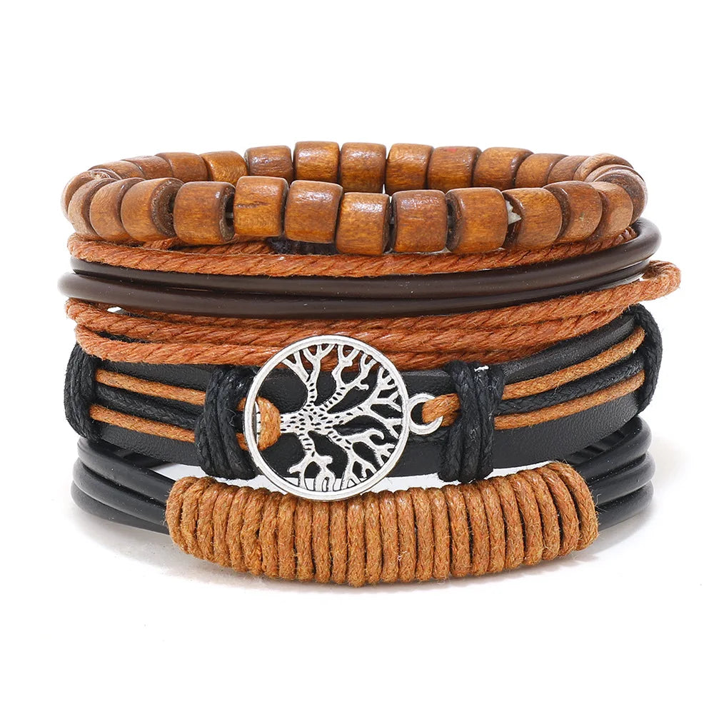 Men’s Leather Braided Bracelets Vintage Ethnic Wristband - Smarsty
