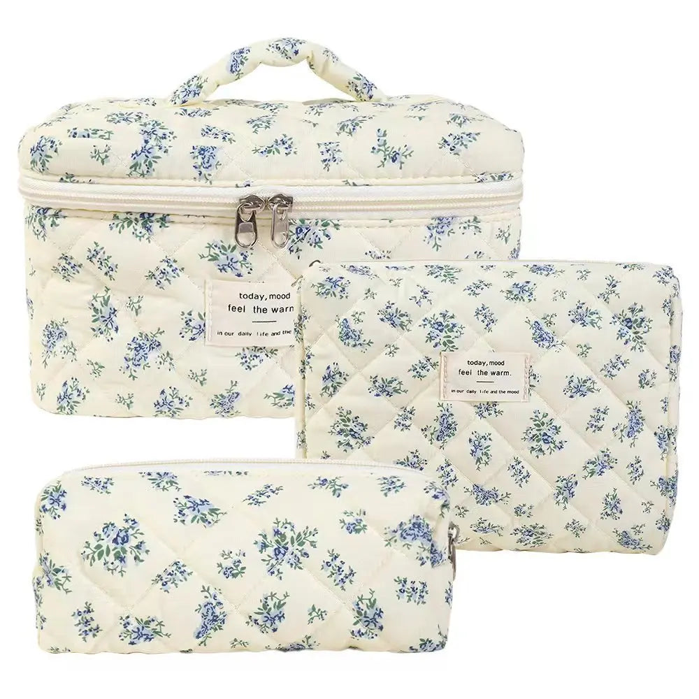 1pcs Cute Quilted Cotton Makeup Bag Women Zipper Cosmetic Organizer Cloth Handbag Box Shape Portable Toiletry Case for Girls - Smarsty