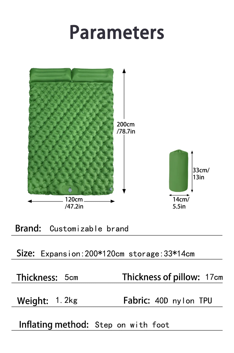 Outdoor Camping Double Inflatable Mattress Extra Wide Sleeping Pad Ultralight Folding Bed Sleeping Mat Car Travel Mat by Smarsty