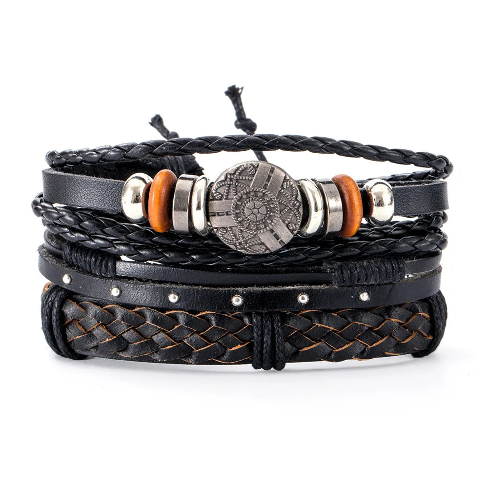 Men’s Leather Braided Bracelets Vintage Ethnic Wristband - Smarsty