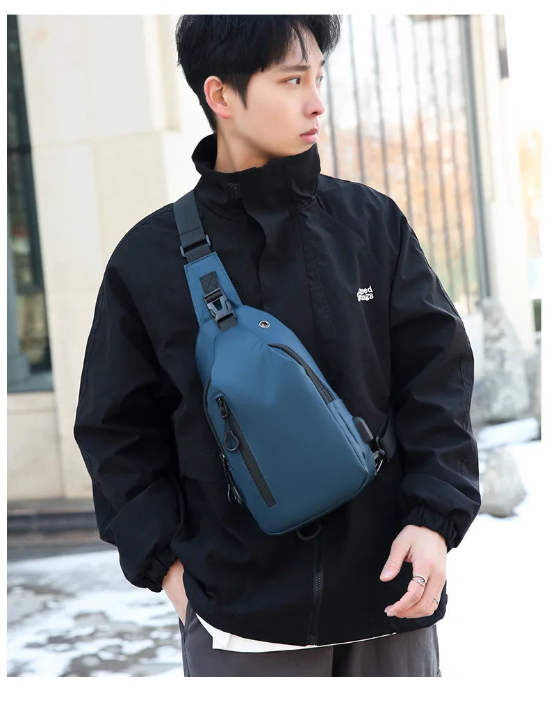 Mens Nylon Chest Bag With USB Charging Compact Crossbody - Smarsty