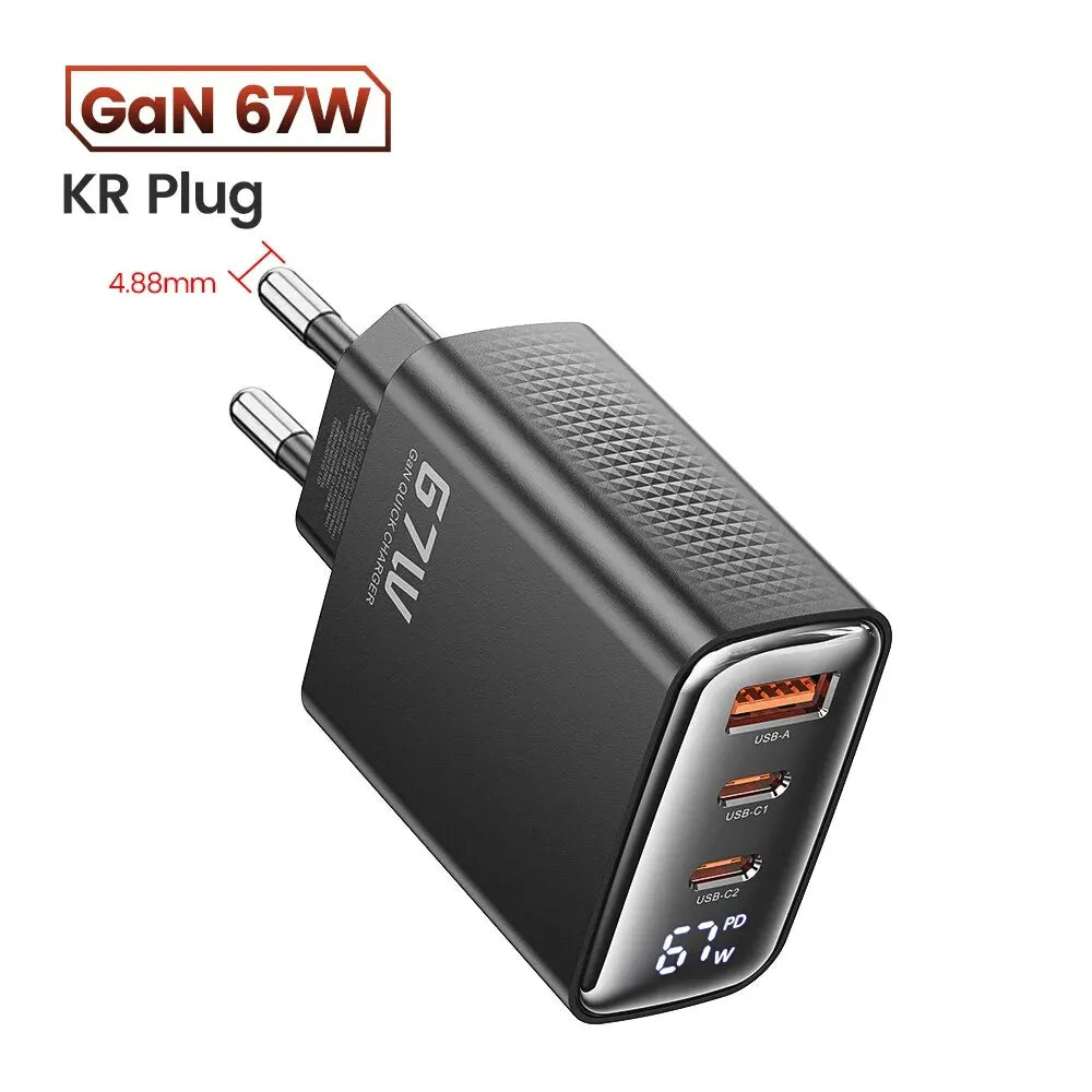 GaN USB Type C Charger With Digital Display 65W Power - Smarsty