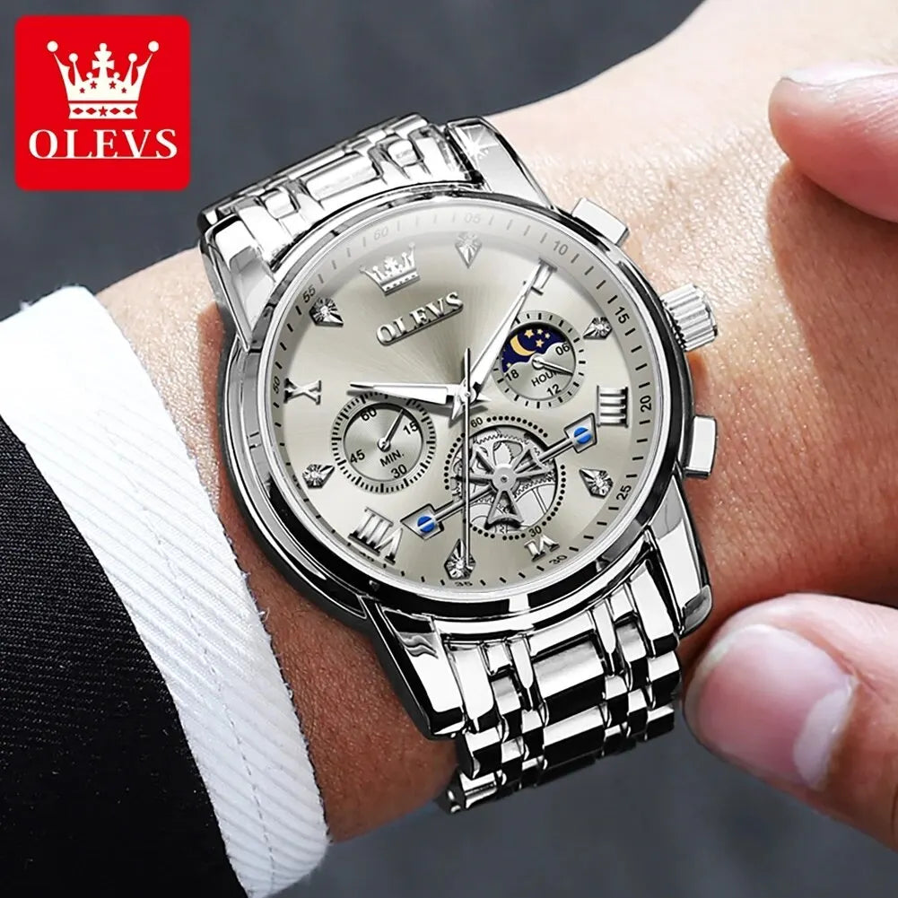 OLEVS Luxury Quartz Watch with Moon Phase Feature - Smarsty