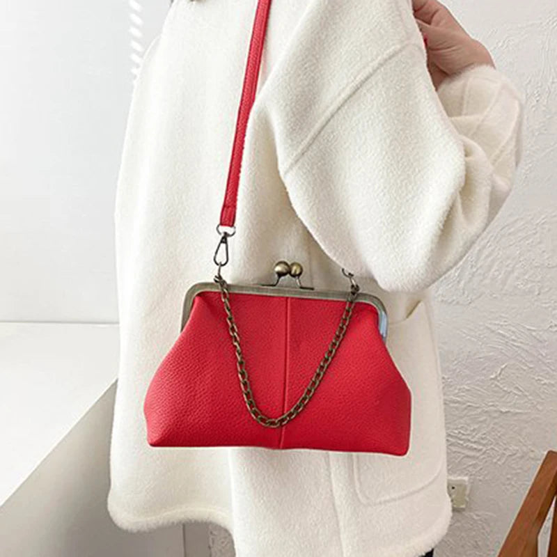 Vintage Soft Skin Shell Bag Lychee Pattern Crossbody - Smarsty