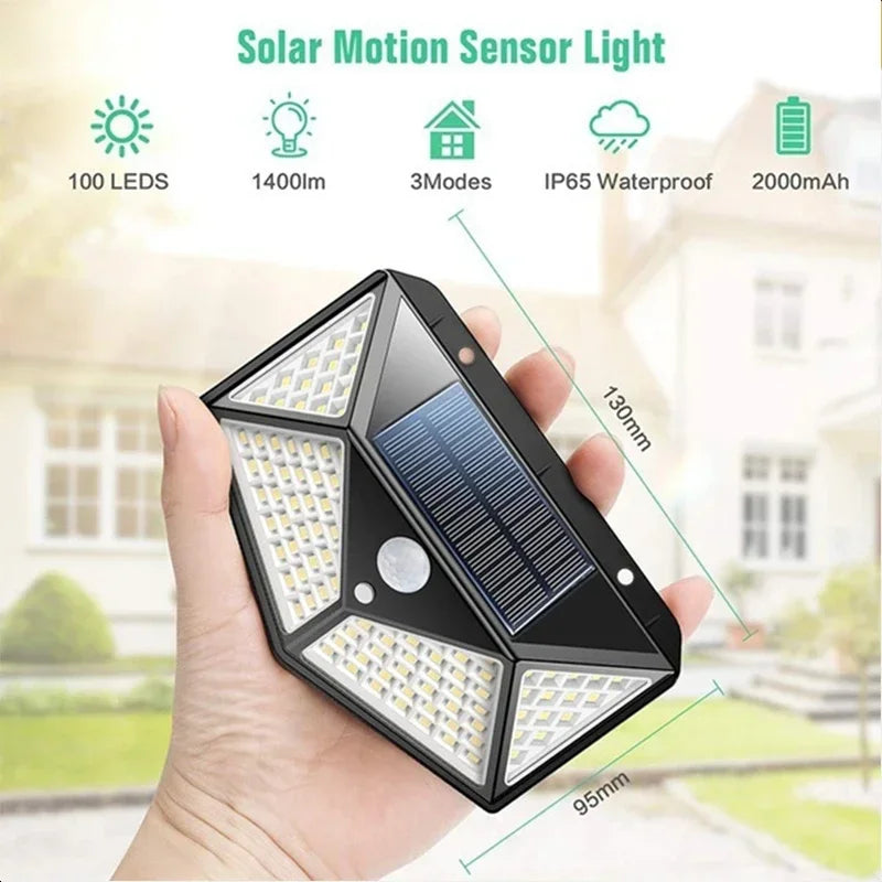 100 LED Solar Wall Lights with Motion Sensor for Outdoor Security - Smarsty