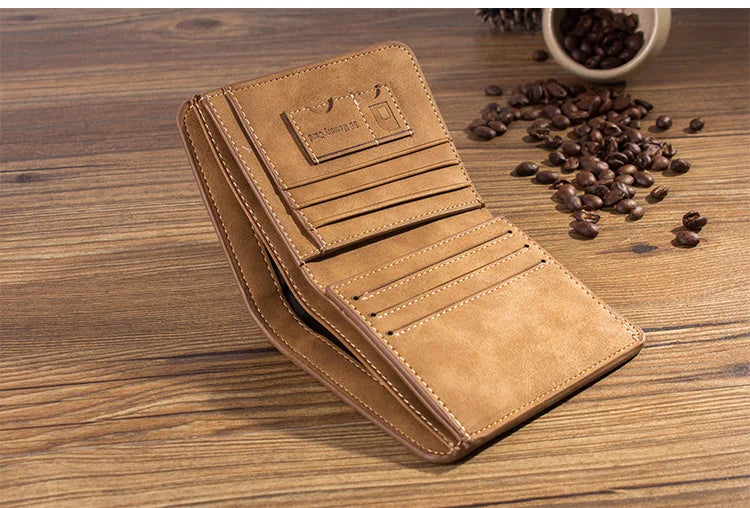 New Men Wallets Credit Card/ID Holder Vintage Brand Male Wallet High Quality PU Leather Photo Holder Foldable Short Men Purse - Smarsty