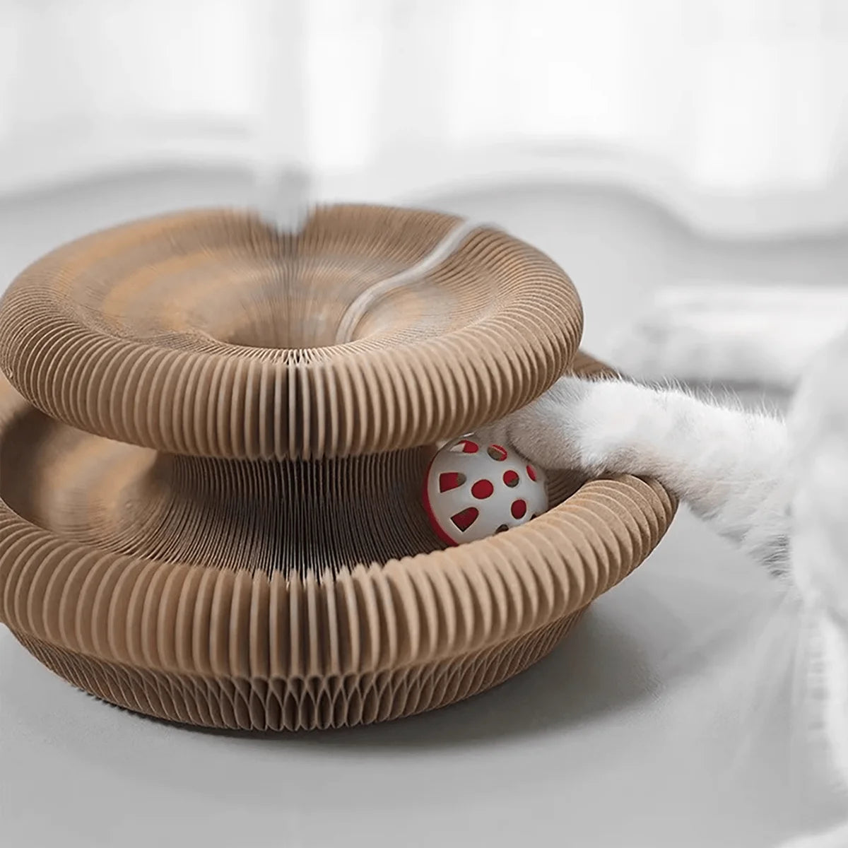 Foldable Cat Scratcher with Bell & Catnip - Multi-Level Cardboard Toy for Kittens, Durable Claw Sharpener - Smarsty