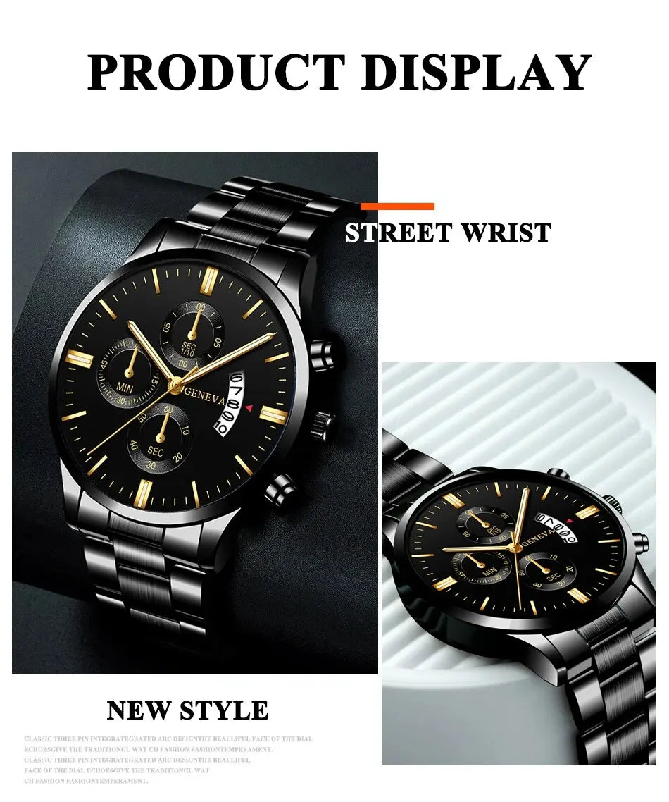 Luxury Black Stainless Steel Men's Watch with Calendar Feature - Smarsty