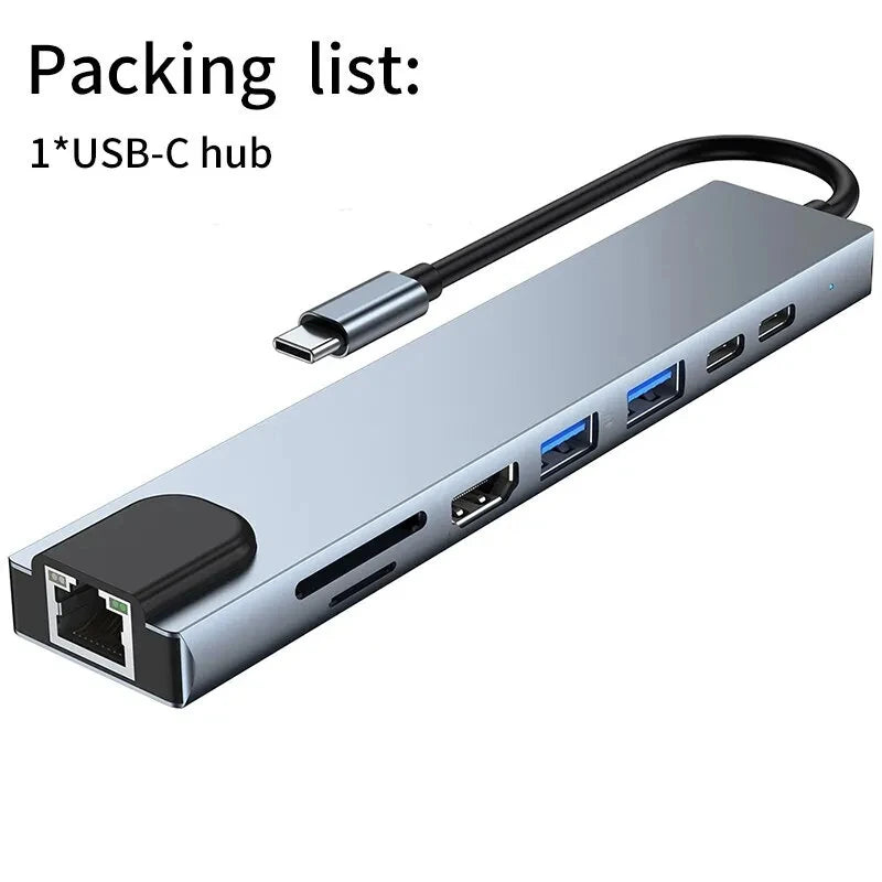 USB C Hub 4K HDMI Adapter FastCharge With RJ45 CardReader