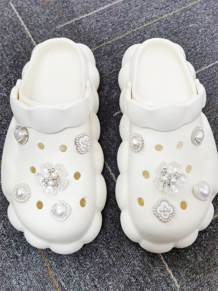 10PCS Shoe Charms ABS Decorations Accessories DIY Ornament Pins For Clog Buckle Lady Garden Shoes Elegant Pearl Floral Design