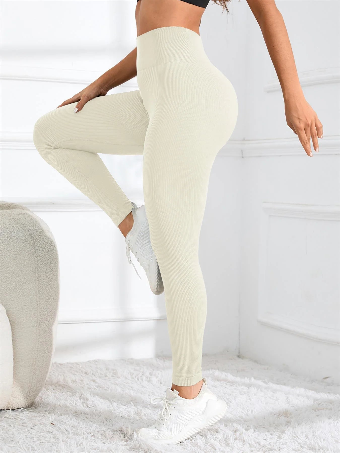 High Waisted Seamless Yoga Leggings, Ribbed Sportswear Tights, Fitness Apparel for Women, Gym and Casual Wear For Fall & Winter - Smarsty