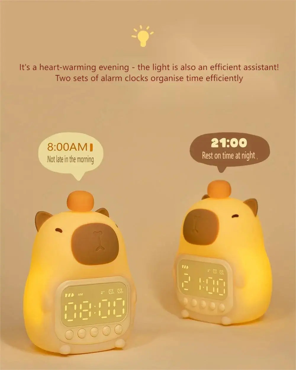 Capybara LED Night Light Alarm Clock for Kids - Smarsty
