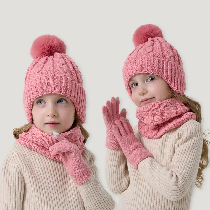 Kids Winter Hat Scarf Gloves Set Fleece Lined Warm - Smarsty