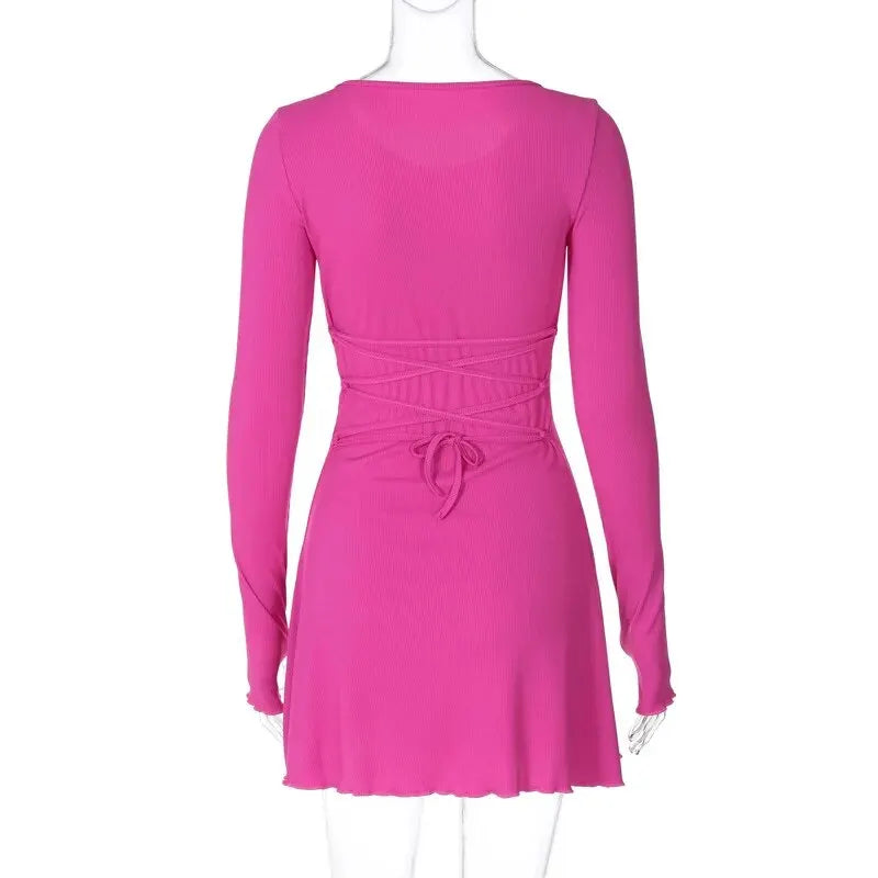 Dulzura Women 2024 Spring Autumn Fashion Long Sleeve Knitted Streetwear Bodycon Short Mini Dress Wholesale Items For Business - Smarsty