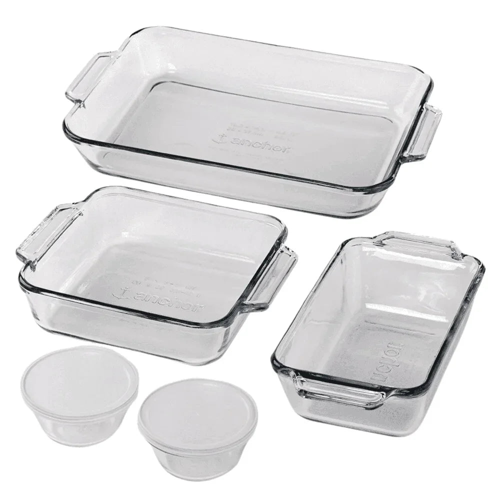 7 Piece Glass Baking Dish Set Oven Safe Bakeware Casserole Dishes Durable Tempered Glass Loaf Cake Custard Cups Microwave