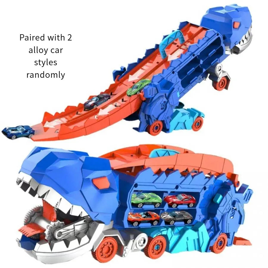 New product folding dinosaur Transporter Car Toys competitive game roll to eat & store die-cast cars(Come with2 Metal Cars) by Smarsty