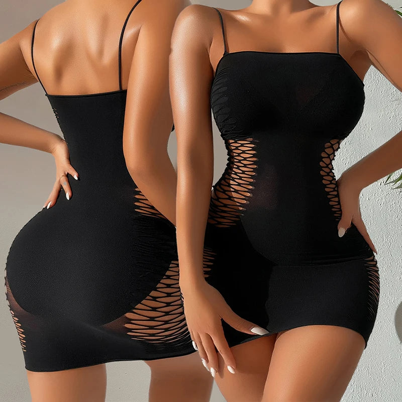 Sexy Sleeveless Bodycon Mini Dress Women Spaghetti Strap Party Nightclub Slim Evening Dresses Ladies Plus Size Hollow Clubwear - Smarsty