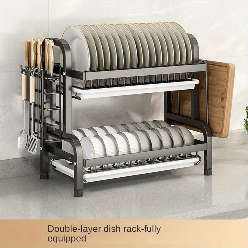 Dish Drying Rack Compact Kitchen Dish Rack Drainboard Set Large Rust-Proof Dish Drainer with Utensil Holder by Smarsty
