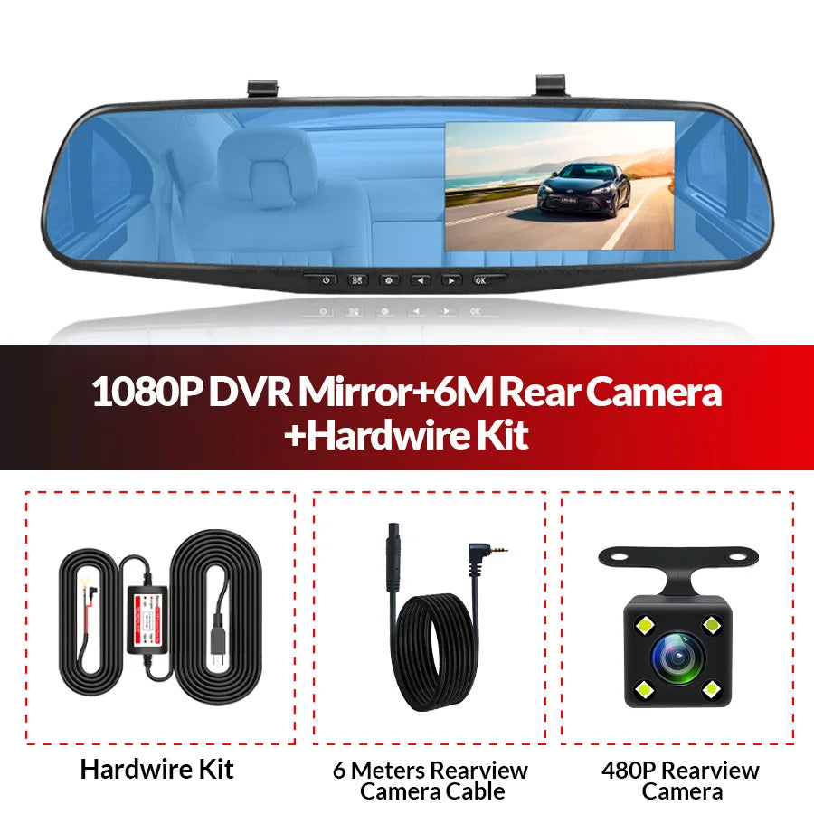 Dual Lens Dashcam With 4.3 Inch Rearview Mirror FHD 1080P - Smarsty