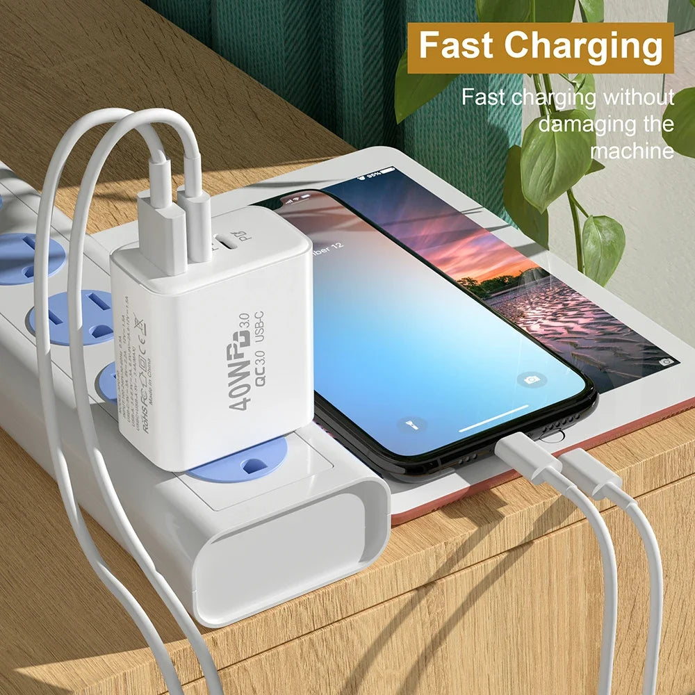 40W USB C PD Fast Charger Multi Port iPhone Xiaomi - Smarsty