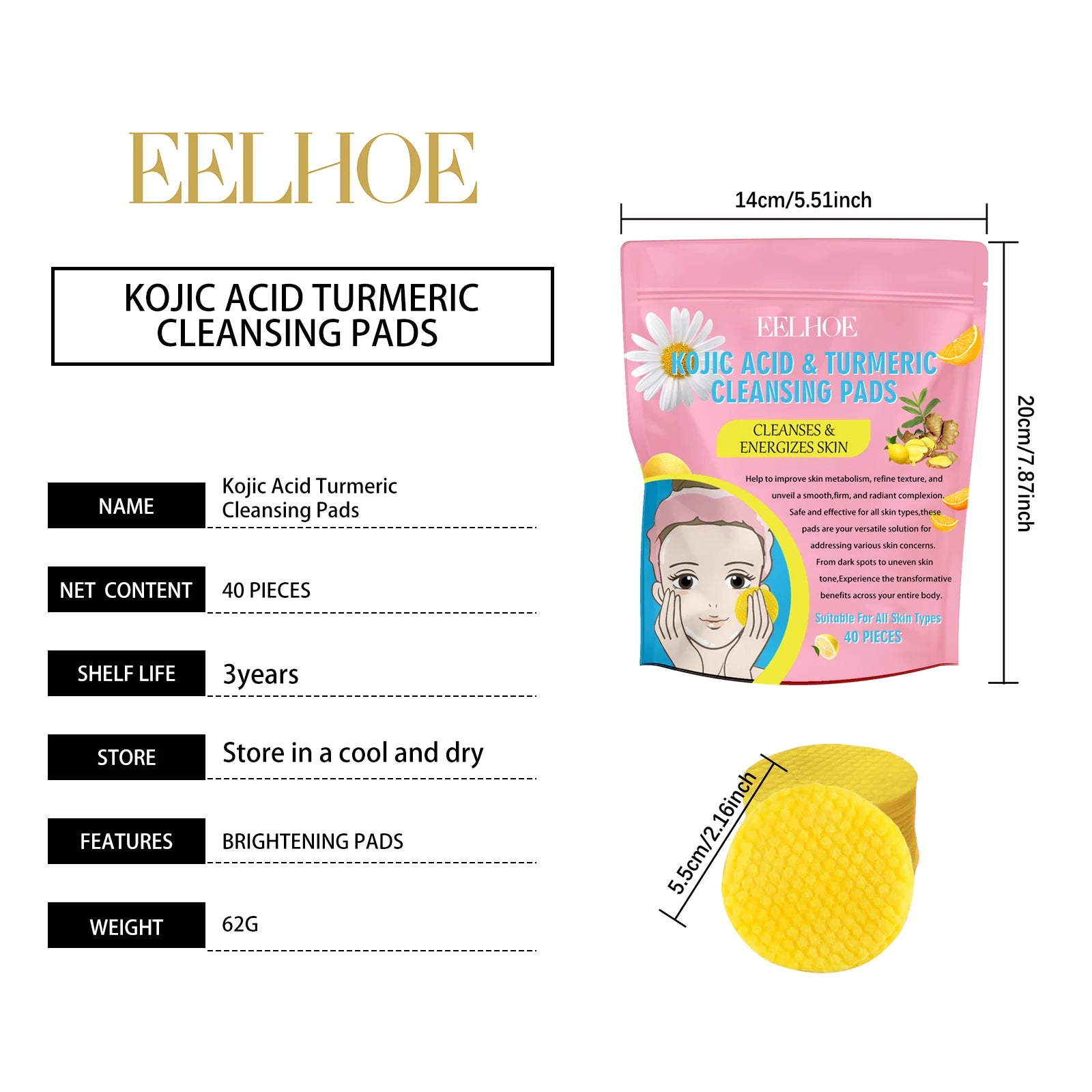 Turmeric Kojic Acid Cleansing Pads for Radiant Skin - Smarsty