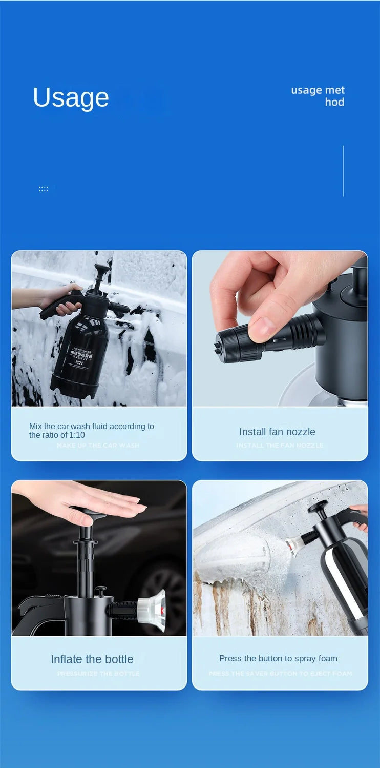 2L Hand Pump Foam Sprayer with 3 Types of Nozzle Hand Pneumatic Foam Cannon Snow Foam Car Wash Spray Bottle Car Window Cleaning - Smarsty
