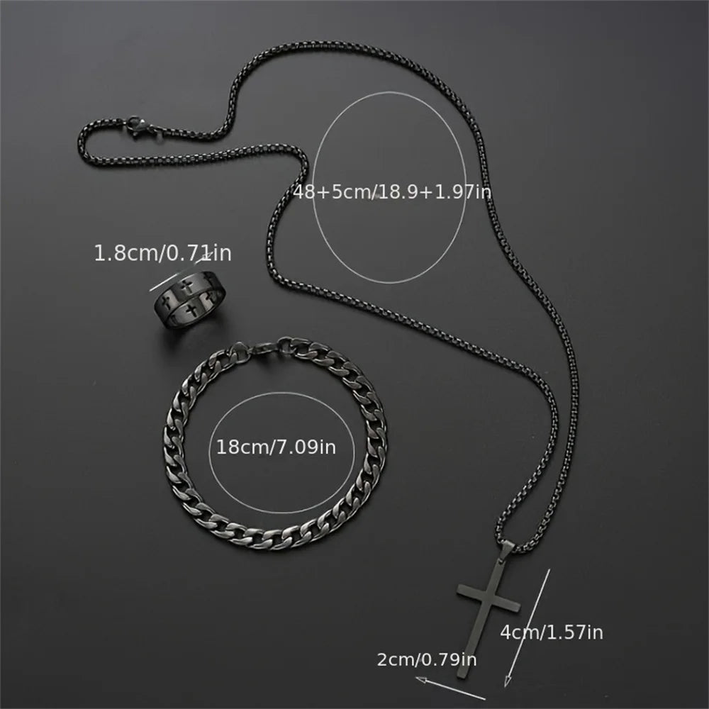 Men's Stainless Steel Cross Pendant Jewelry Set - Smarsty