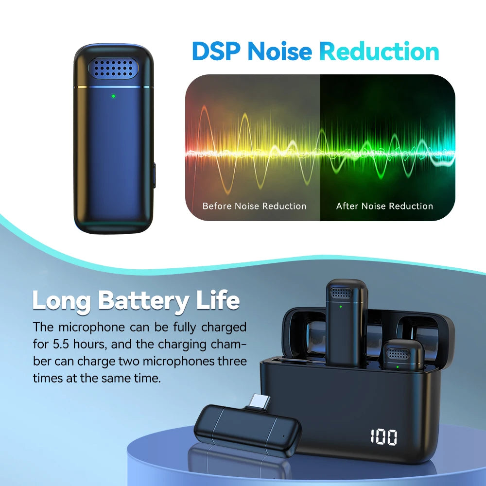 Wireless Lavalier Microphone with Digital Display and Noise Reduction - Smarsty