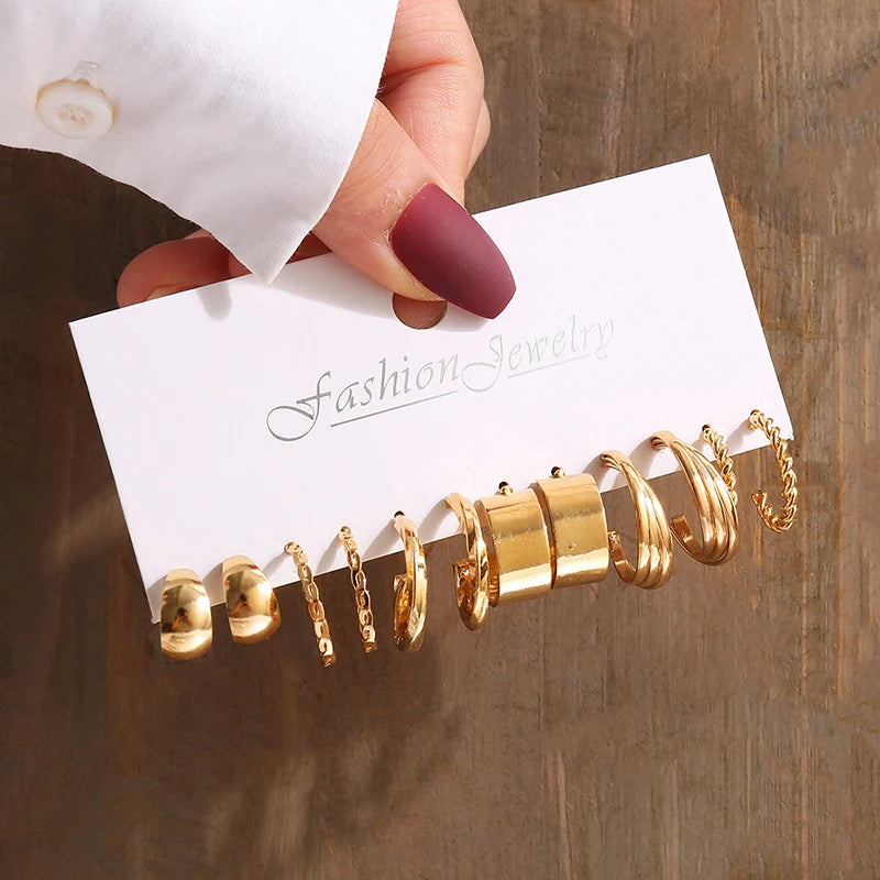 Gold Color Vintage Geometric Pearl Earrings Set For Women - Smarsty