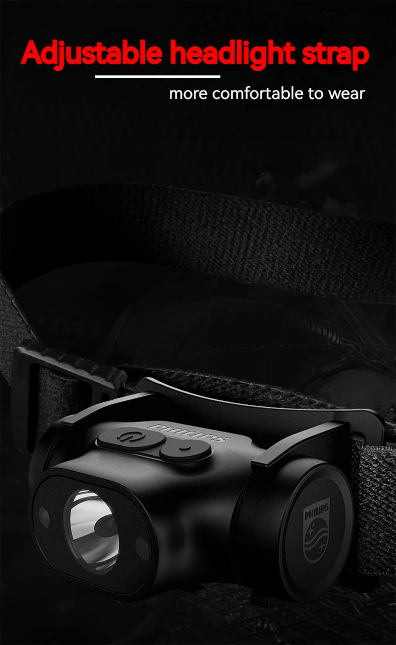 PHILIPS LED Headlamp Sensor Head Flashlight Ten Types of Lighting Type-C Rechargeable Headlight Outdoor Camping Fishing Lantern by Smarsty