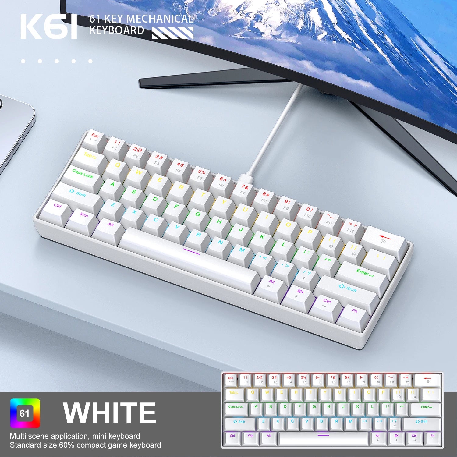 Sixty Percent Mechanical Keyboard With USB Wired Compact