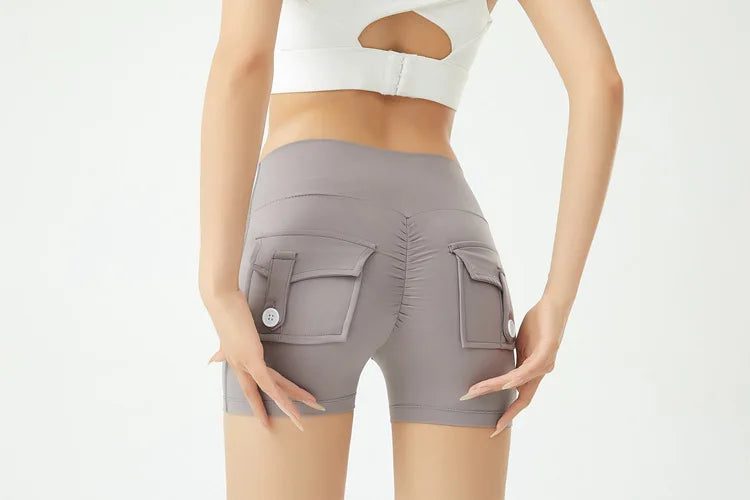 Peach Butt Fitness Shorts Women's Exercise Three-Quarter Pants Cargo Air Dry Pocket Yoga Tight Lift Summer - Smarsty