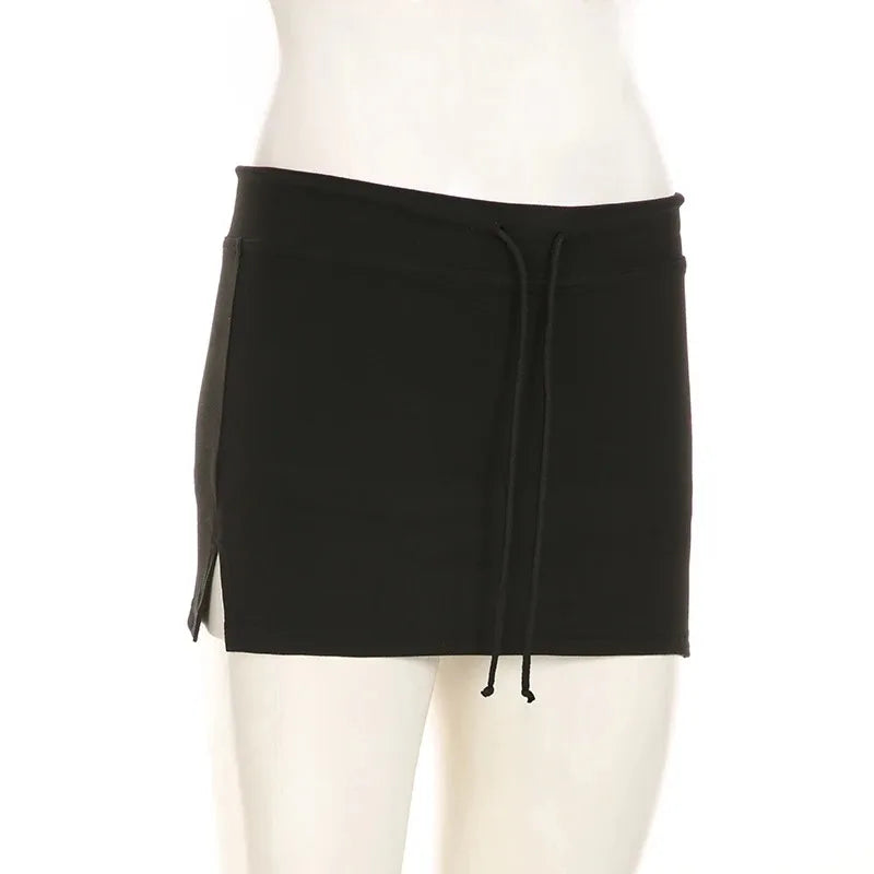 Solid Lace-up Mini Skirts Sexy American Retro Basic Vintage Casual Short Bottoms Basic Casual A-Line Knit Clothing - Smarsty