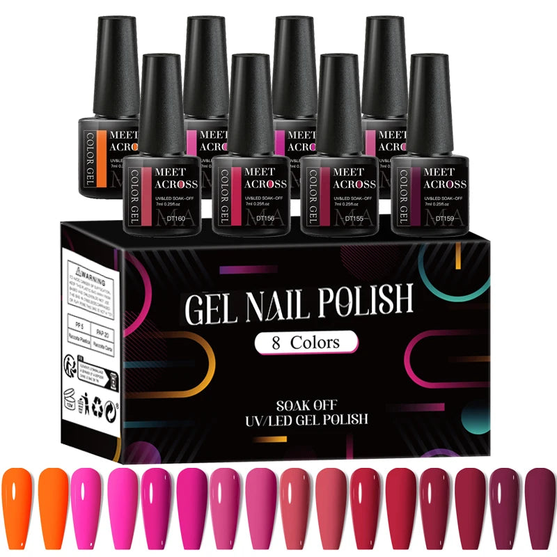 Fluorescent Gel Nail Polish Set With Glitter Finish - Smarsty