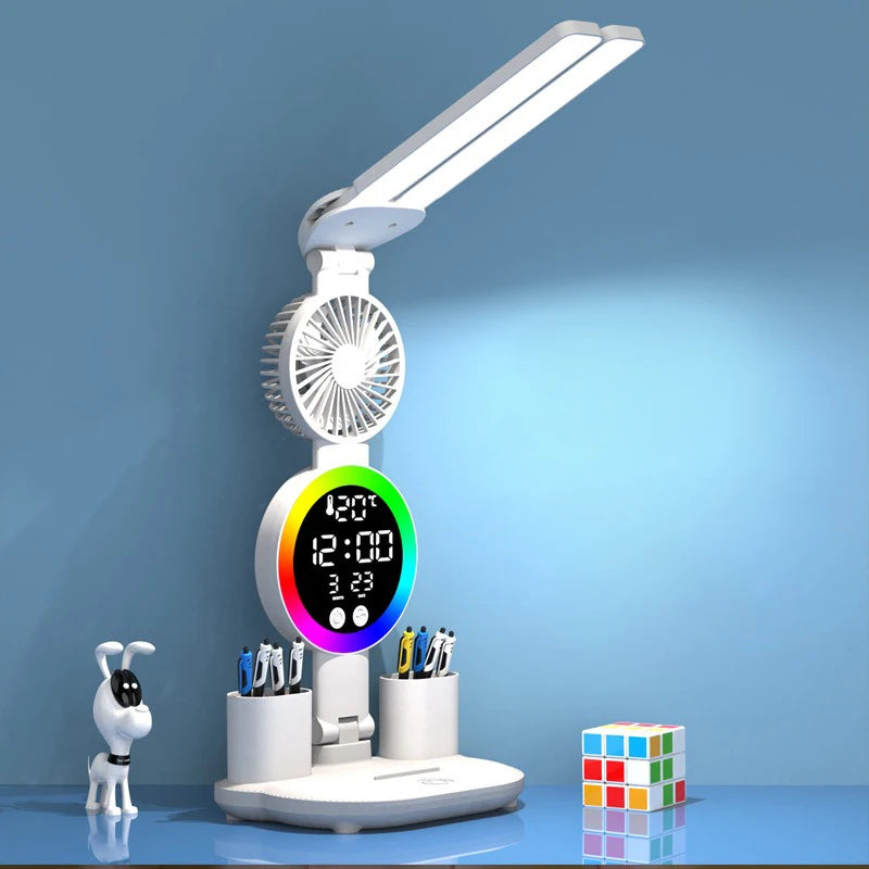 Rechargeable LED Table Lamp with Fan and Clock - Smarsty