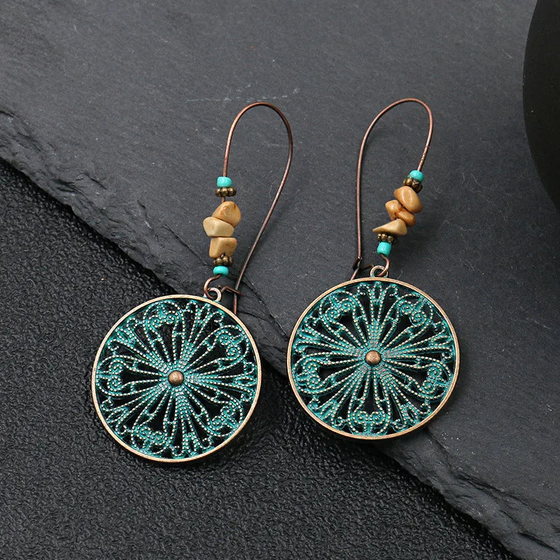 Vintage Bohemian Big Drop Earrings with Geometric Leaf Design - Smarsty
