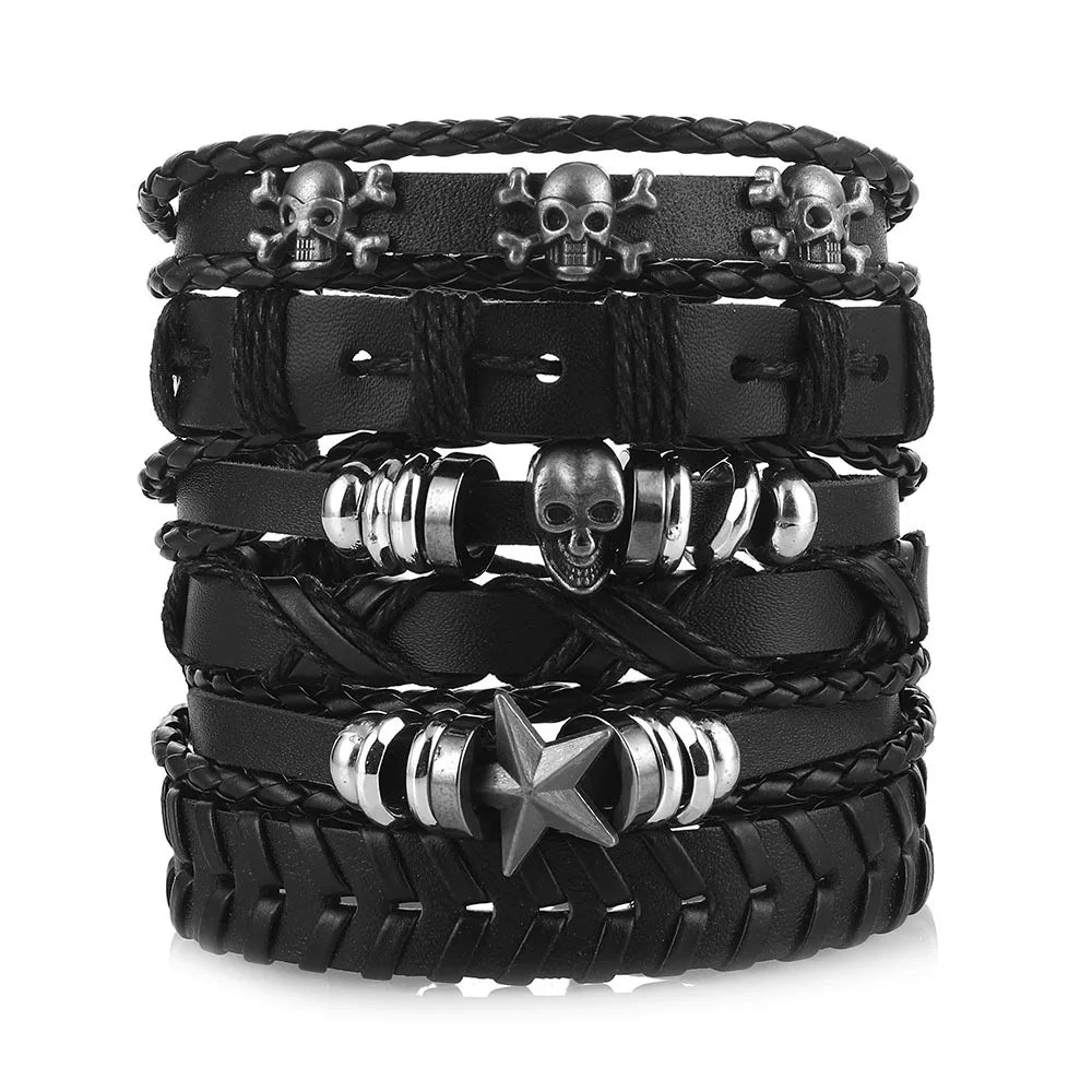 Viking Leather Bracelet For Men Adjustable Skull Design - Smarsty