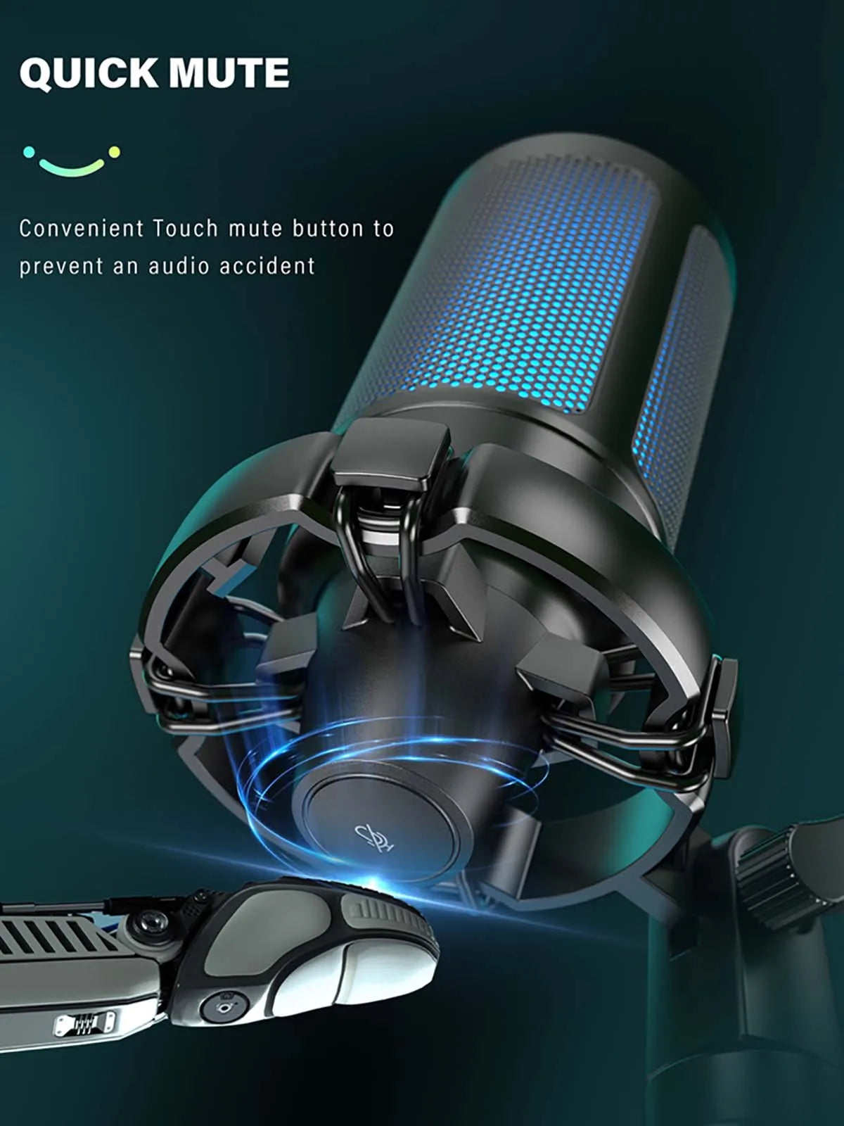 AmpliGame RGB USB Gaming Microphone with Mute Feature - Smarsty
